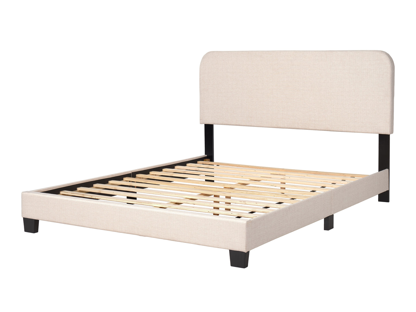 Leighton Modern Upholstered Bed with Curved Adjustable Headboard, Queen