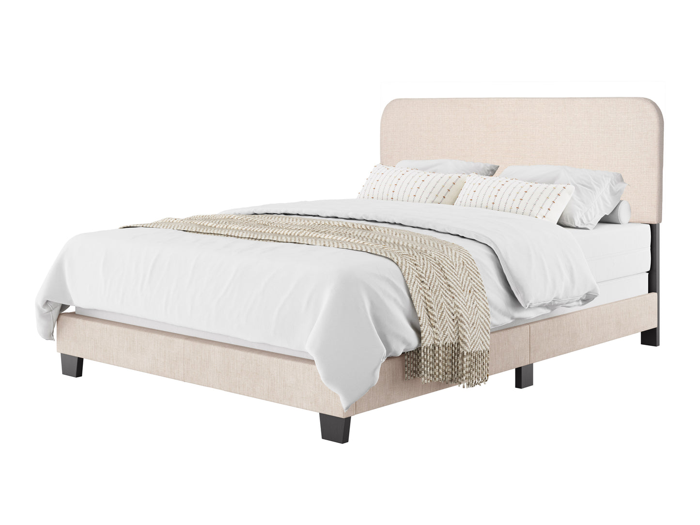 Leighton Modern Upholstered Bed with Curved Adjustable Headboard, Queen