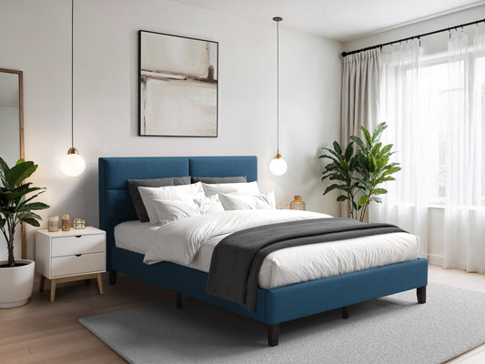 Ocean Blue Tufted Upholstered Bed, Double