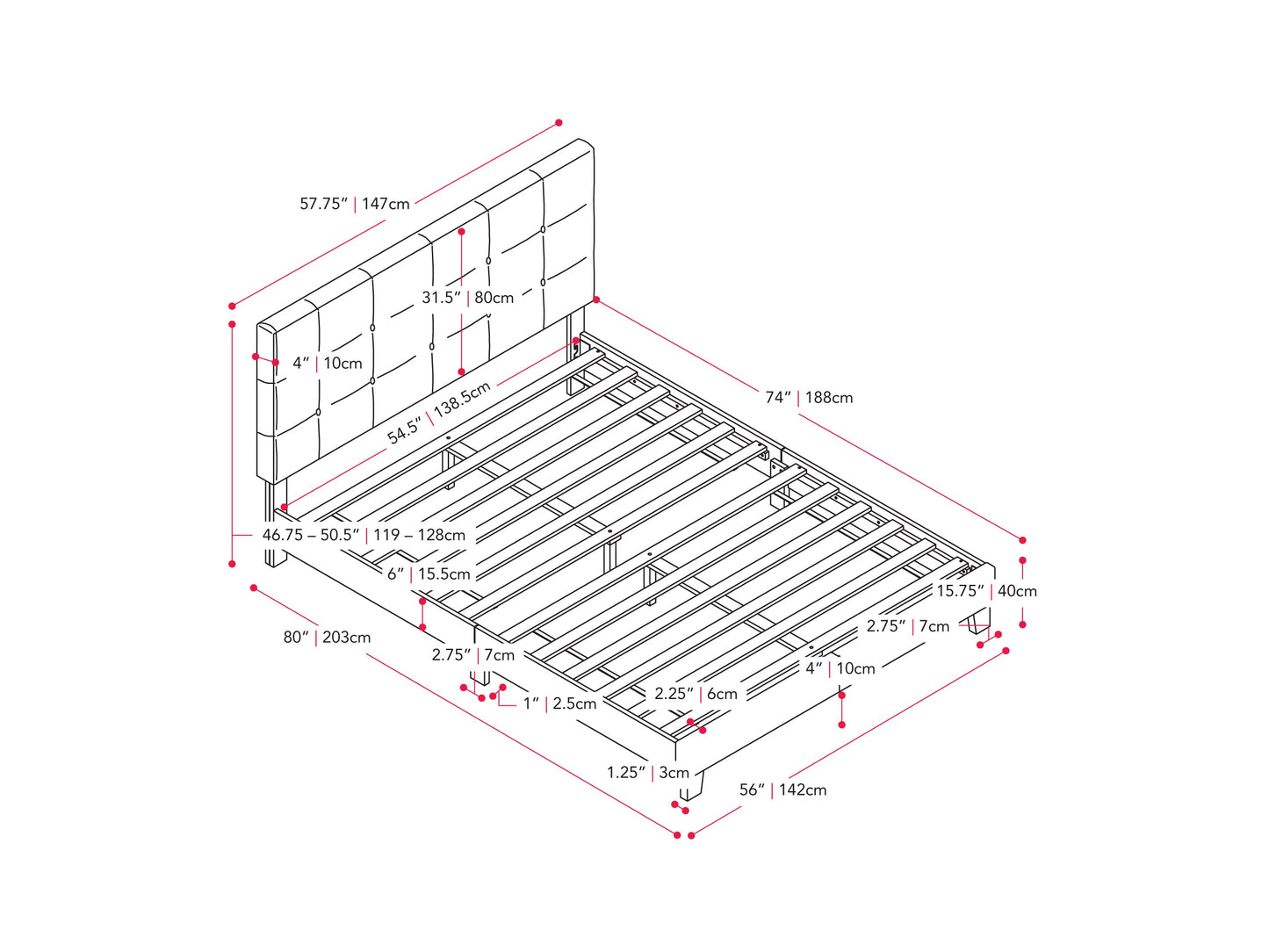 Warm Stone Tufted Double Fabric Bed