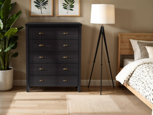 Black 5-Drawer Dresser with Interlocking Drawers