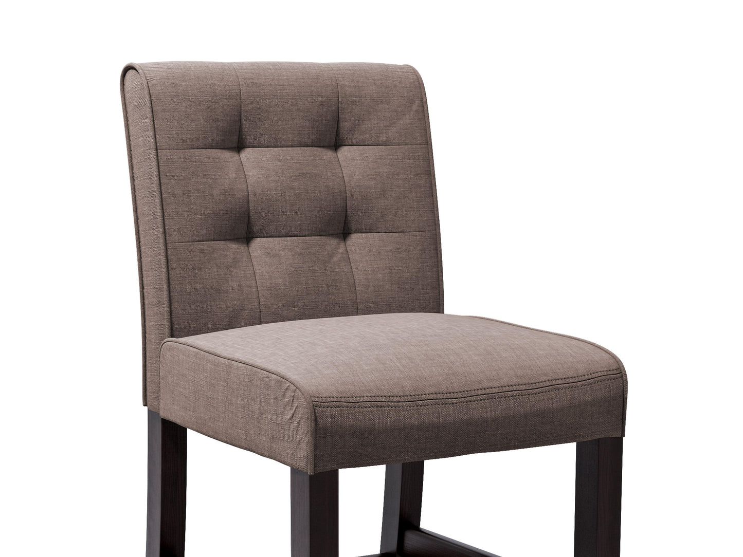 Brown leather bar stool with cushioned seat, dark wood legs, and footrest. Ideal for kitchen islands or home bars. Counter height design with sturdy construction and elegant finish.