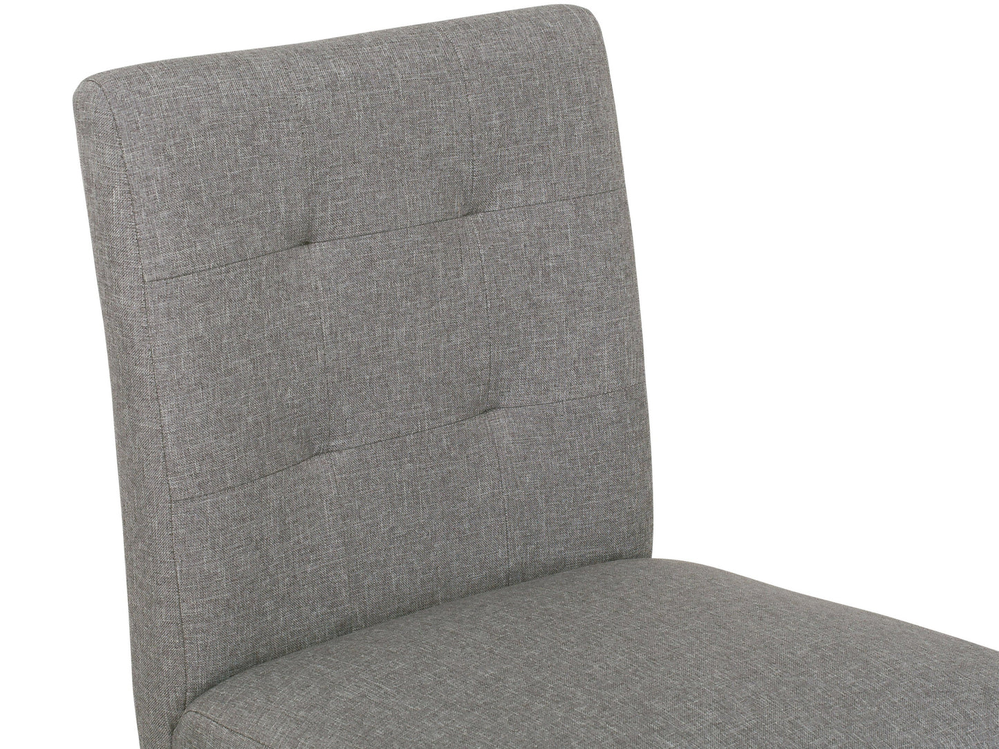 Silver grey fabric counter height bar stool with cushioned seat, sleek wooden legs, and footrest. Ideal for modern kitchens or bar areas. Durable upholstery and minimalist design for contemporary decor.