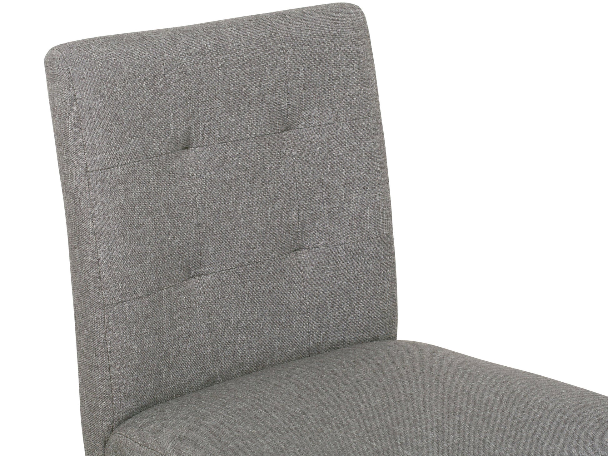 Silver grey fabric counter height bar stool with cushioned seat, sleek wooden legs, and footrest. Ideal for modern kitchens or bar areas. Durable upholstery and minimalist design for contemporary decor.