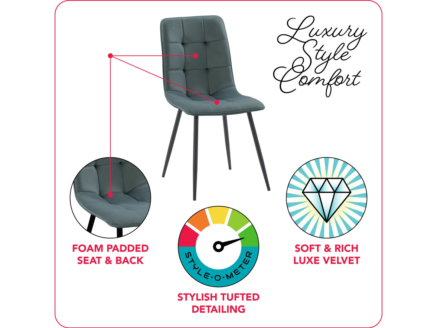 Velvet upholstered dining chairs in teal grey, set of 2, featuring sleek metal legs, plush velvet fabric, and ergonomic design for dining room or kitchen.