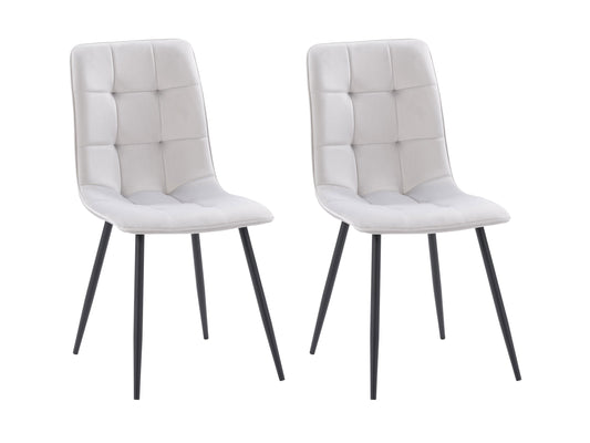 Light grey velvet upholstered dining chairs, set of 2, with tufted backs, wooden legs, and elegant design perfect for modern dining rooms.