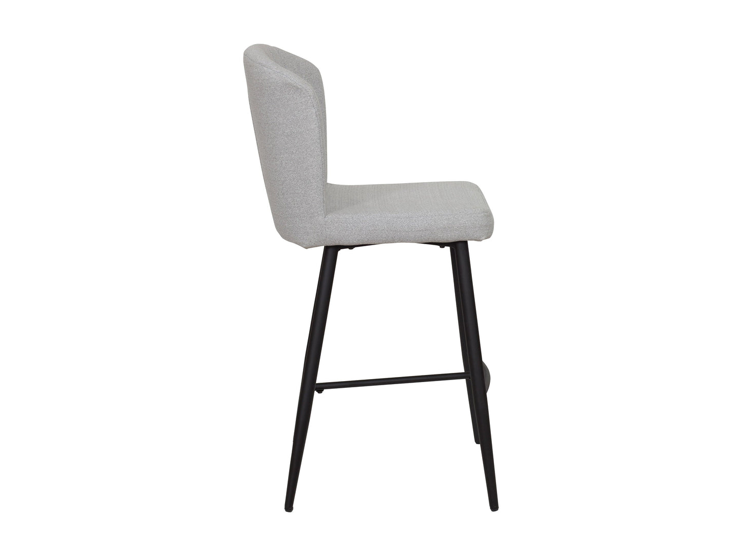 Set of 2 light grey metal bar stools with cushioned seats, sleek modern design, and sturdy frame. Ideal for kitchen islands or home bars.