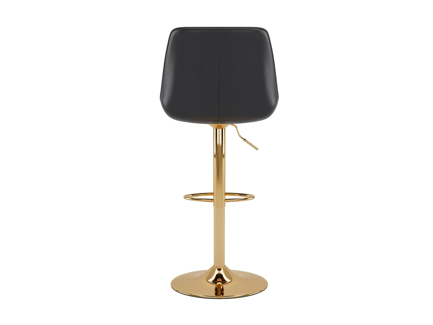 Gold adjustable bar stools set of 2 with black cushioned seats, sleek gold metal frames, footrests, and height adjustment feature, perfect for modern kitchens and home bars.