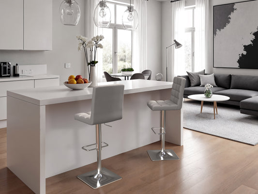 Grey Tufted Adjustable Stools