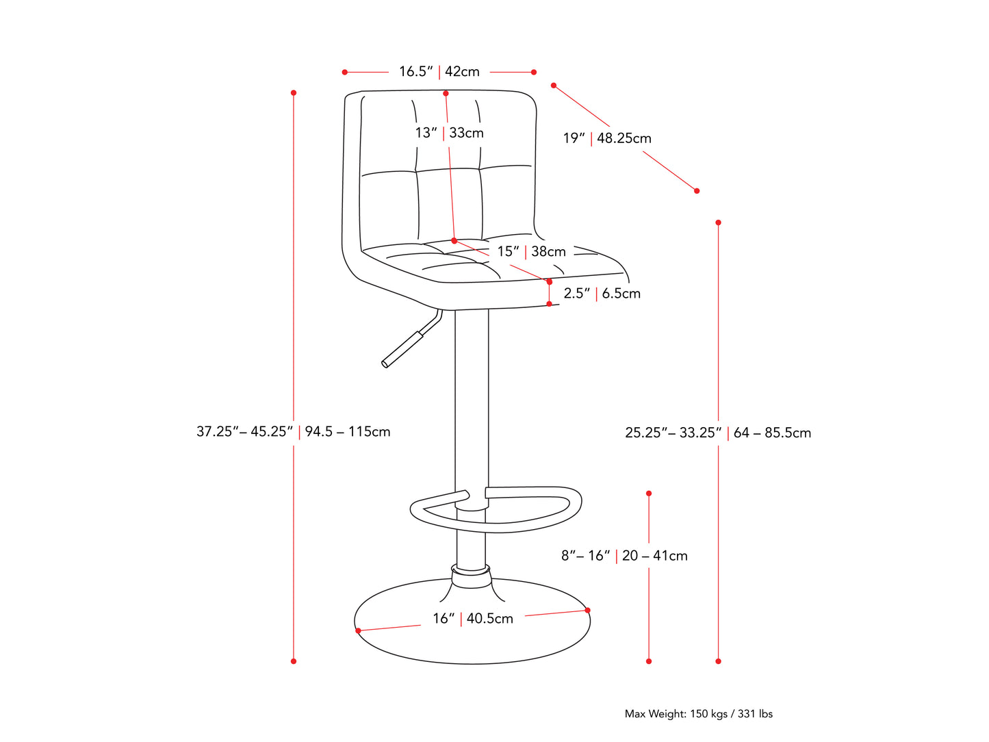 Tufted Red Vegan Leather Adjustable Stools