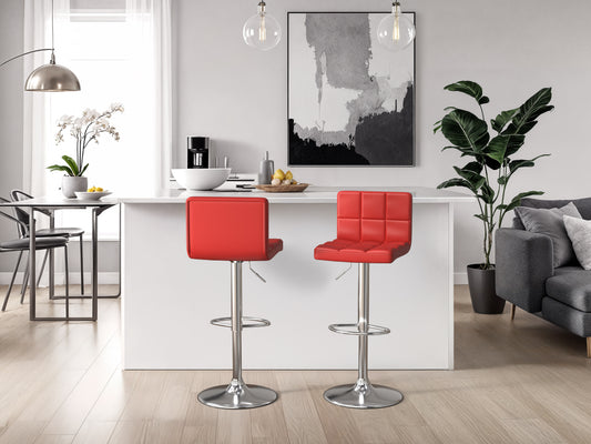 Tufted Red Vegan Leather Adjustable Stools