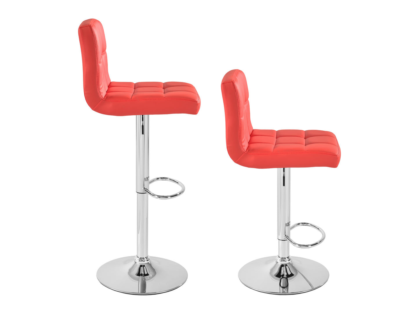 Tufted Red Vegan Leather Adjustable Stools