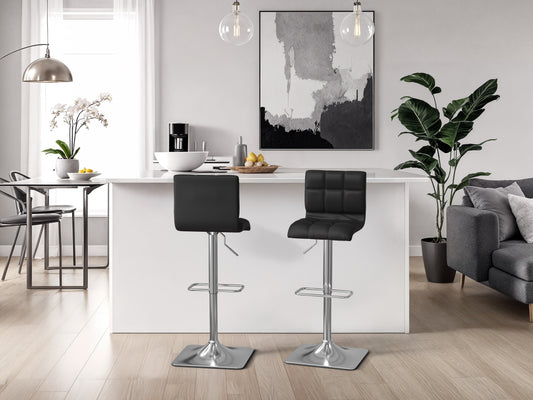 Curved Black Vegan Leather Adjustable Stools