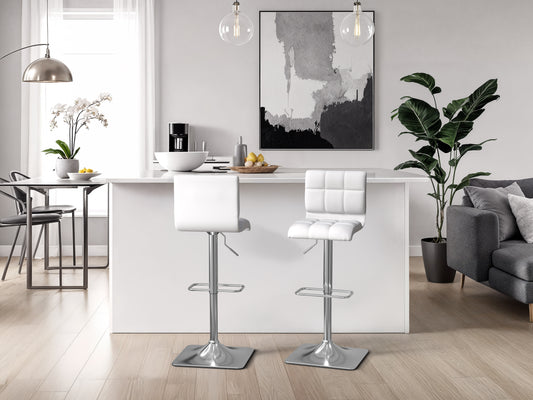 Curved White Vegan Leather Adjustable Stools