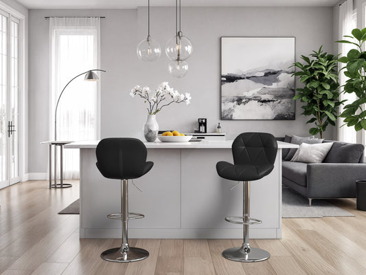 Geo-Tufted Black Vegan Leather Stools