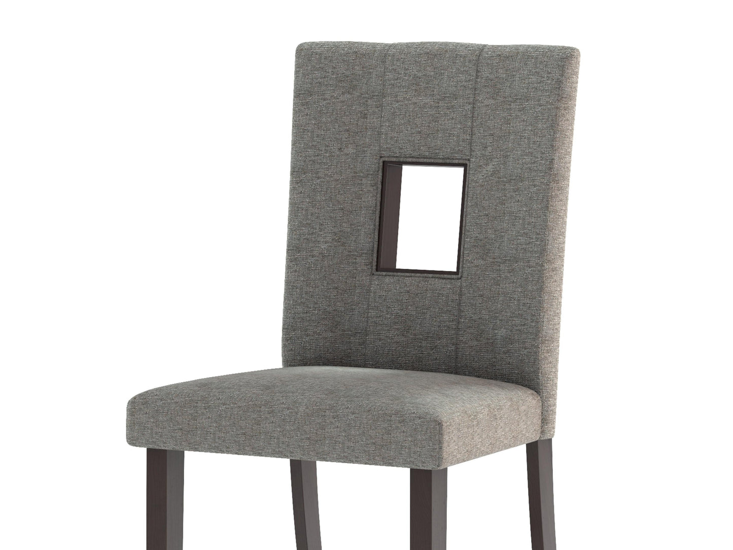 Set of 2 counter height dining chairs with sleek black metal frames, cushioned seats, and backrests upholstered in dark grey fabric, featuring a modern design perfect for contemporary dining spaces.