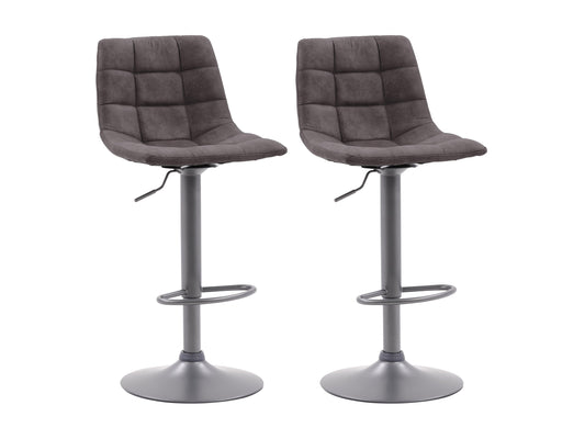 Dark grey swivel bar stools set of 2 with cushioned seats, metal legs, and footrests. Modern design, perfect for kitchen islands or home bars. Durable fabric and sturdy construction for comfort and style.