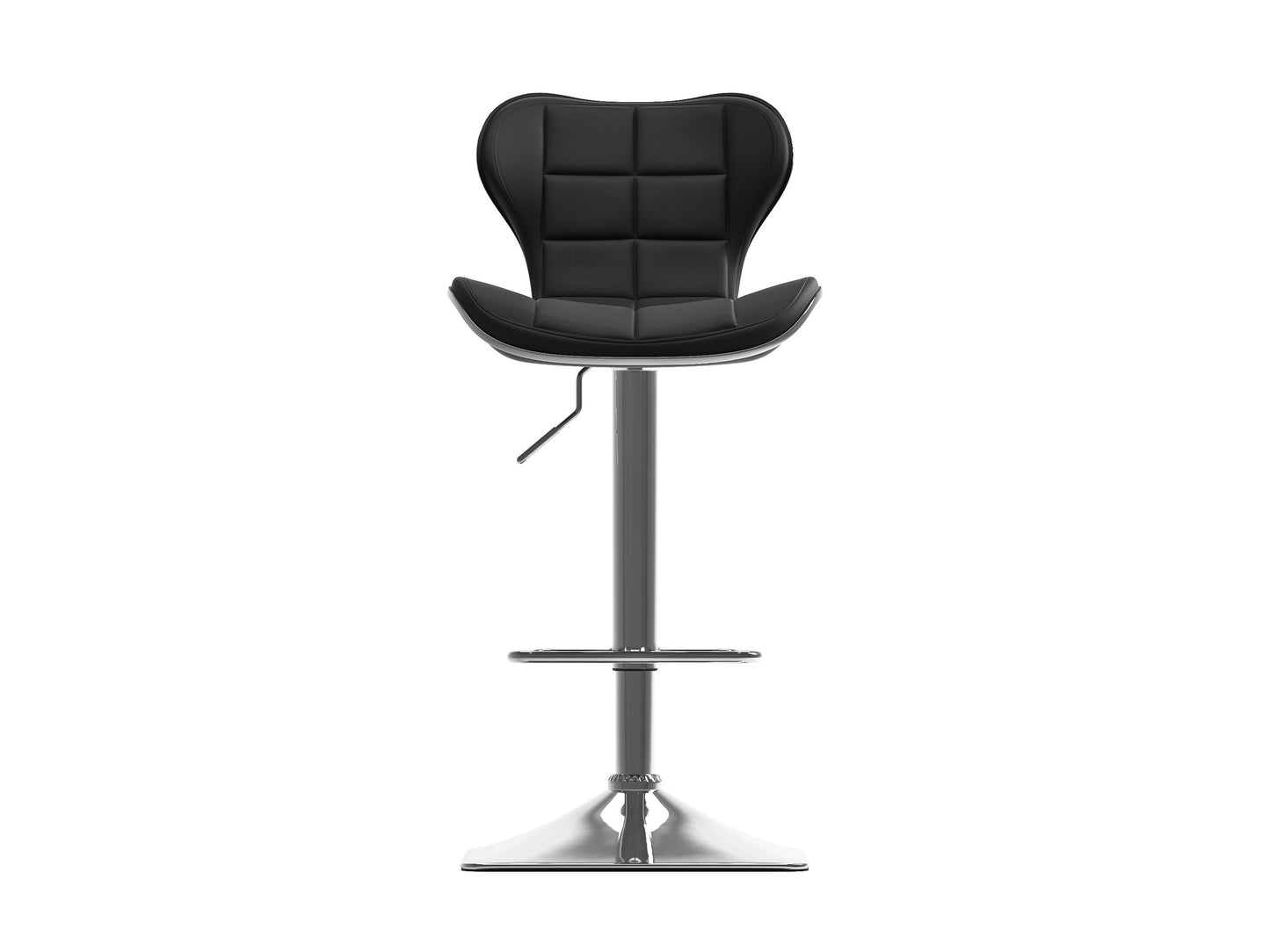Black bar stools with backs, set of 2, featuring sleek metal frames, cushioned seats, and footrests. Perfect for modern kitchens or home bars.