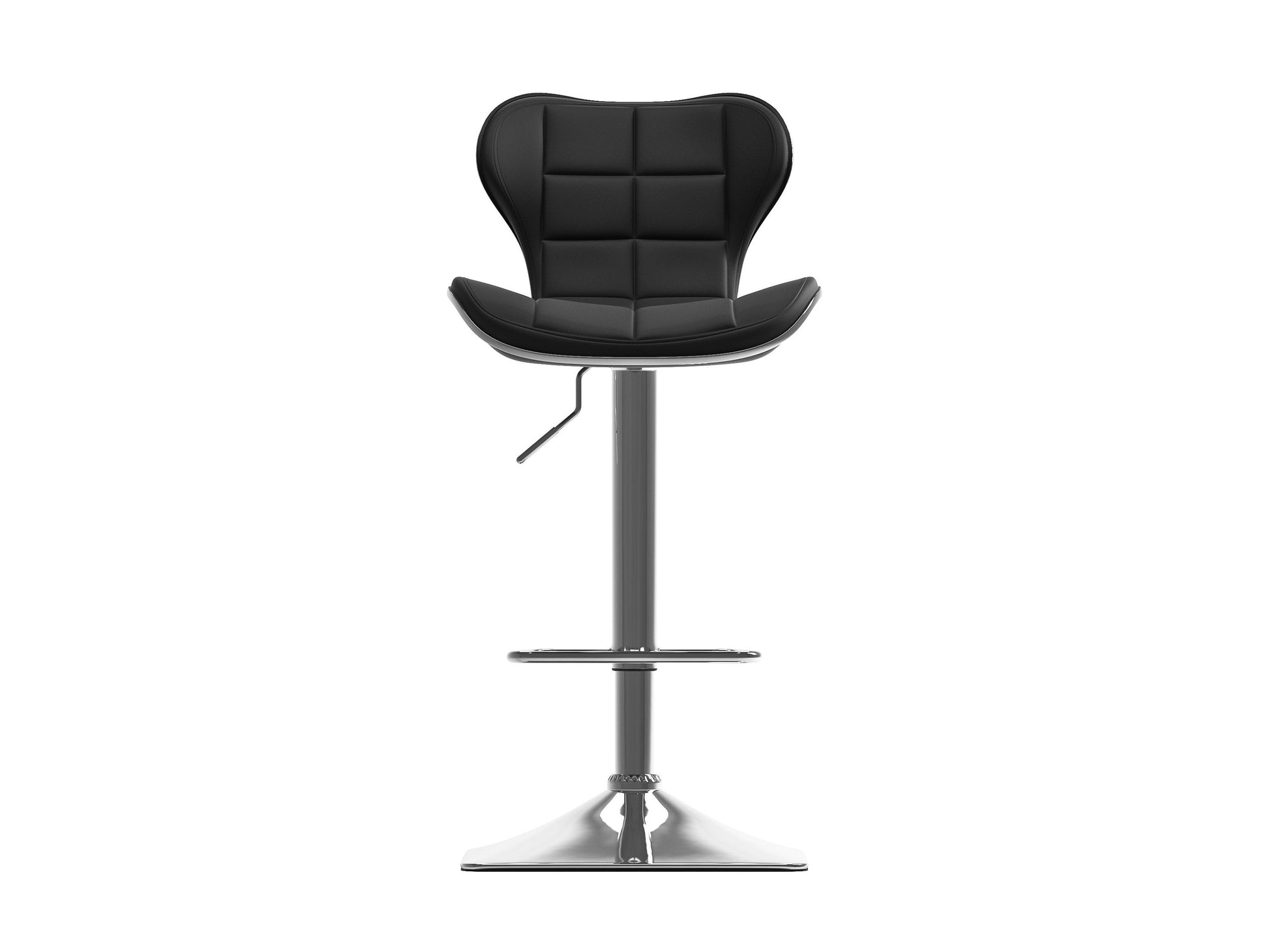 Black bar stools with backs, set of 2, featuring sleek metal frames, cushioned seats, and footrests. Perfect for modern kitchens or home bars.