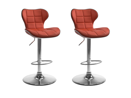 Set of 2 modern bar stools with backs, featuring a sleek black metal frame and cushioned seats in a rich brown faux leather. Ideal for kitchen islands or home bars, offering comfort and style.