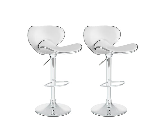 White bar stools with backs, set of 2, featuring sleek modern design, cushioned seats, chrome footrests, and sturdy wooden legs, perfect for kitchen islands or home bars.