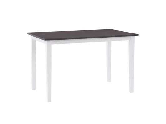 Grey and white dining table with a sleek rectangular top, sturdy wooden legs, and a minimalist design perfect for modern dining rooms.