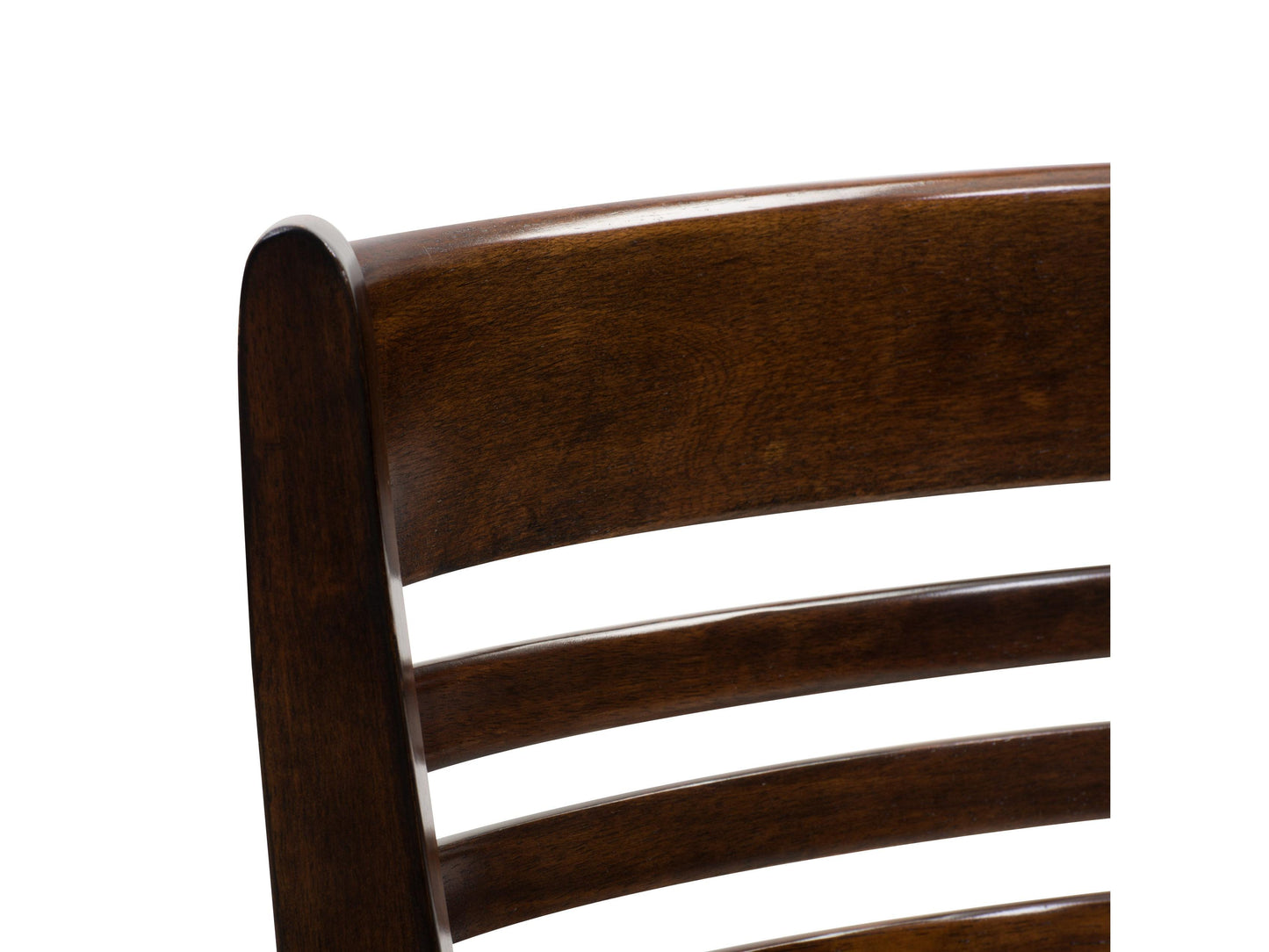 Set of 2 counter height bar stools with dark walnut wood frame, black faux leather padded seats, and footrests. Sturdy construction and sleek design perfect for modern kitchen or home bar.