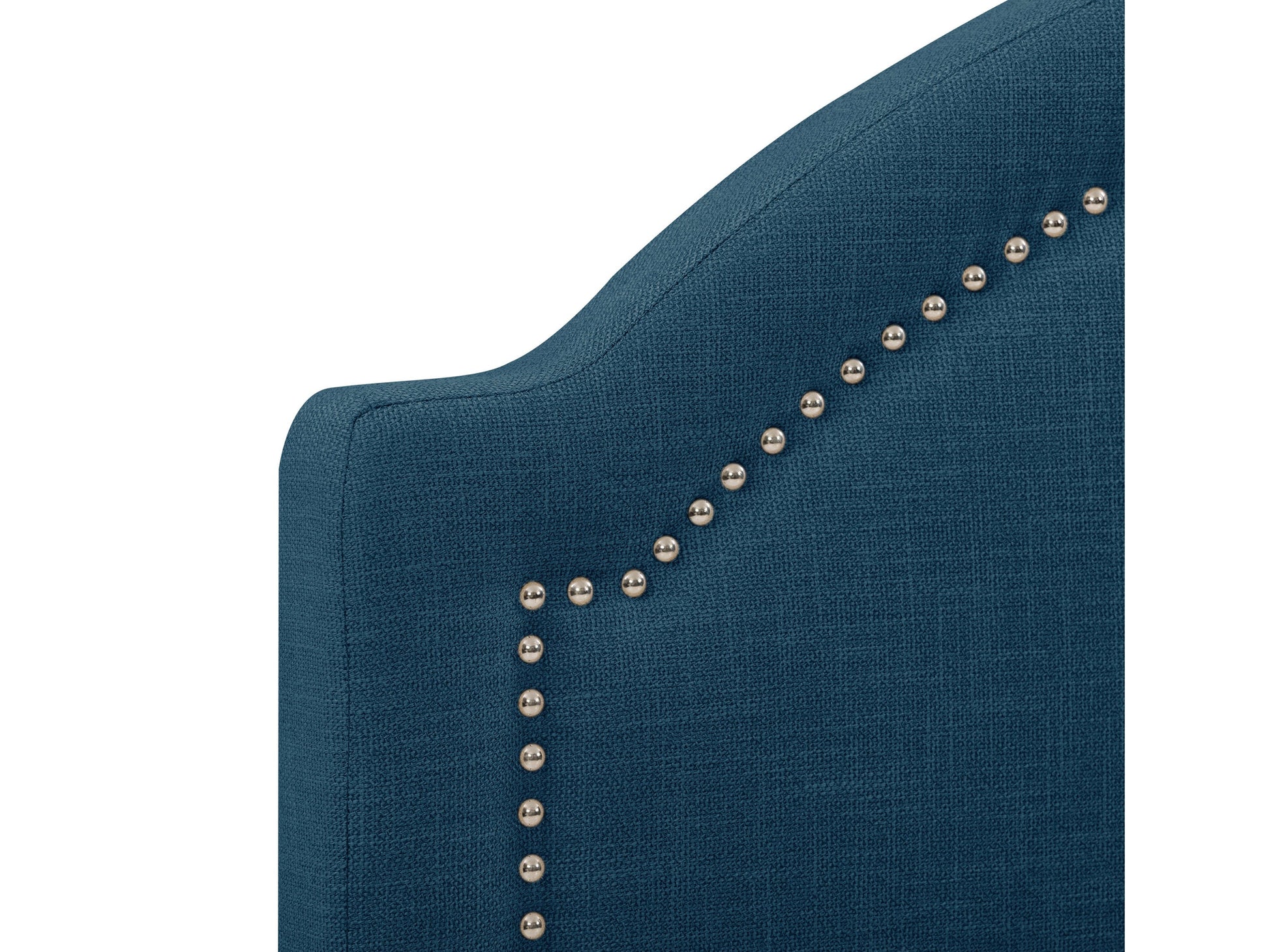 Navy blue upholstered double/full bed with tufted headboard, wooden legs, and soft fabric finish. Ideal for modern bedrooms, offering comfort and style.