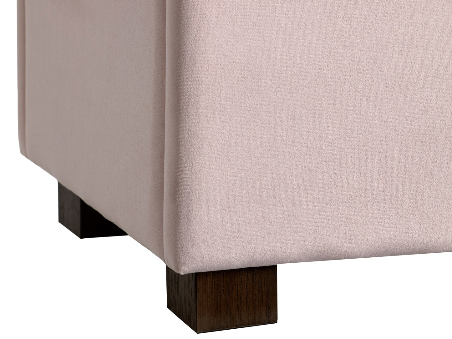 Pink velvet ottoman with storage, featuring a tufted top, gold metal legs, and a spacious interior compartment for organizing items. Perfect for adding a touch of elegance and functionality to any living space.