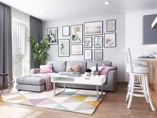 Modern rectangular coffee table with sleek white finish, minimalist design, and sturdy metal legs. Ideal for contemporary living rooms, this table features a smooth surface and clean lines, perfect for modern decor.