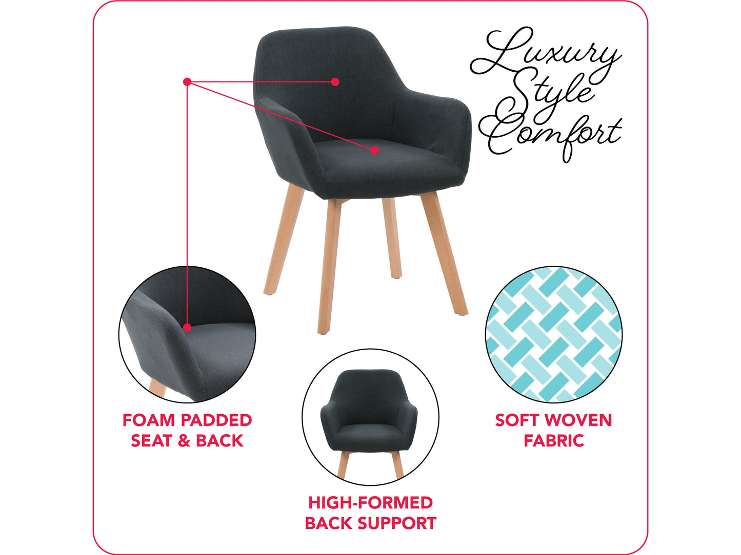 Dark grey dining chairs set of 2, featuring cushioned seats with soft fabric upholstery, sleek wooden legs, and a modern design perfect for contemporary dining rooms.