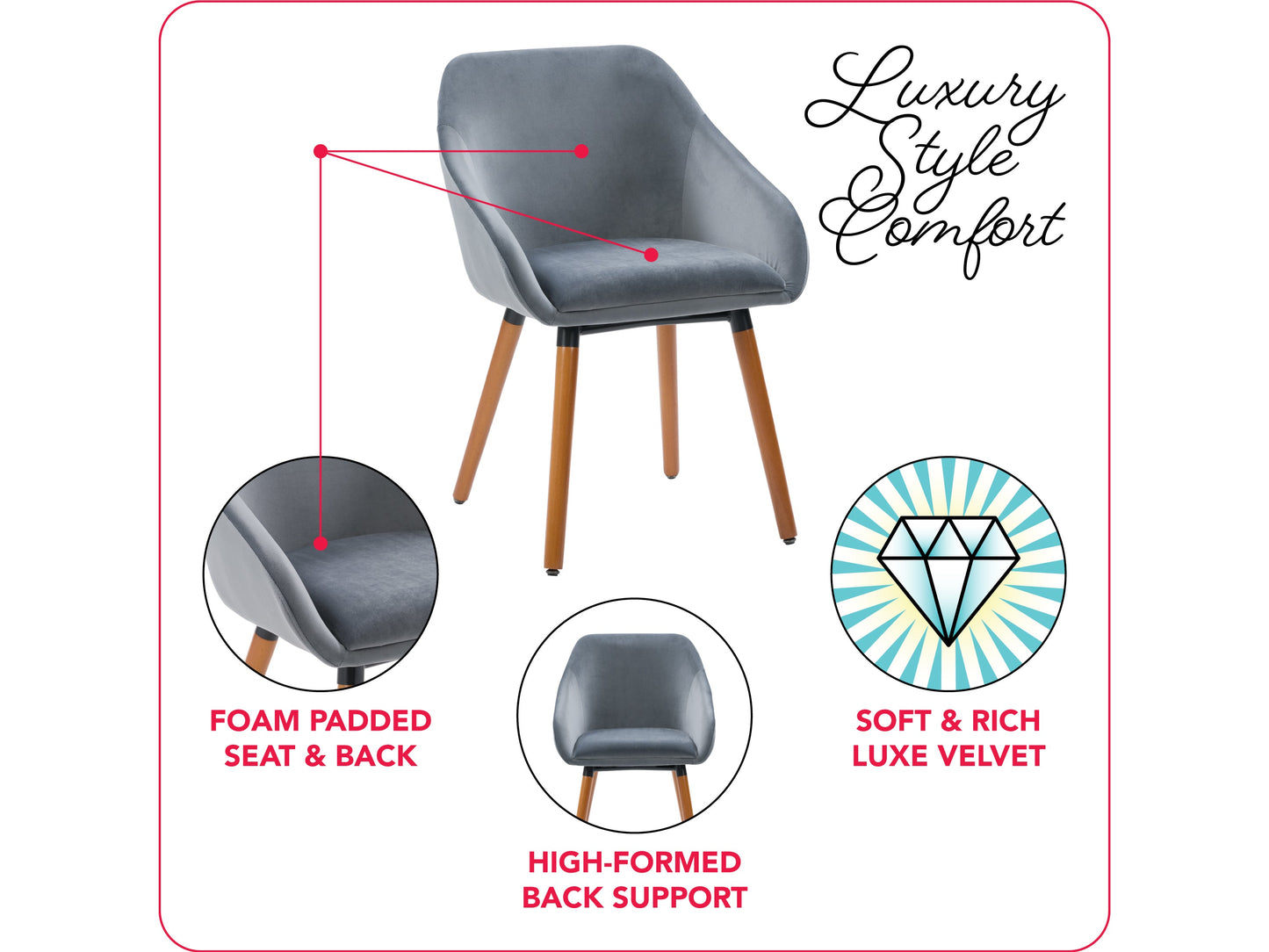 Set of 2 grey velvet dining chairs with tufted backs, sleek black metal legs, and plush cushioning for modern dining rooms.