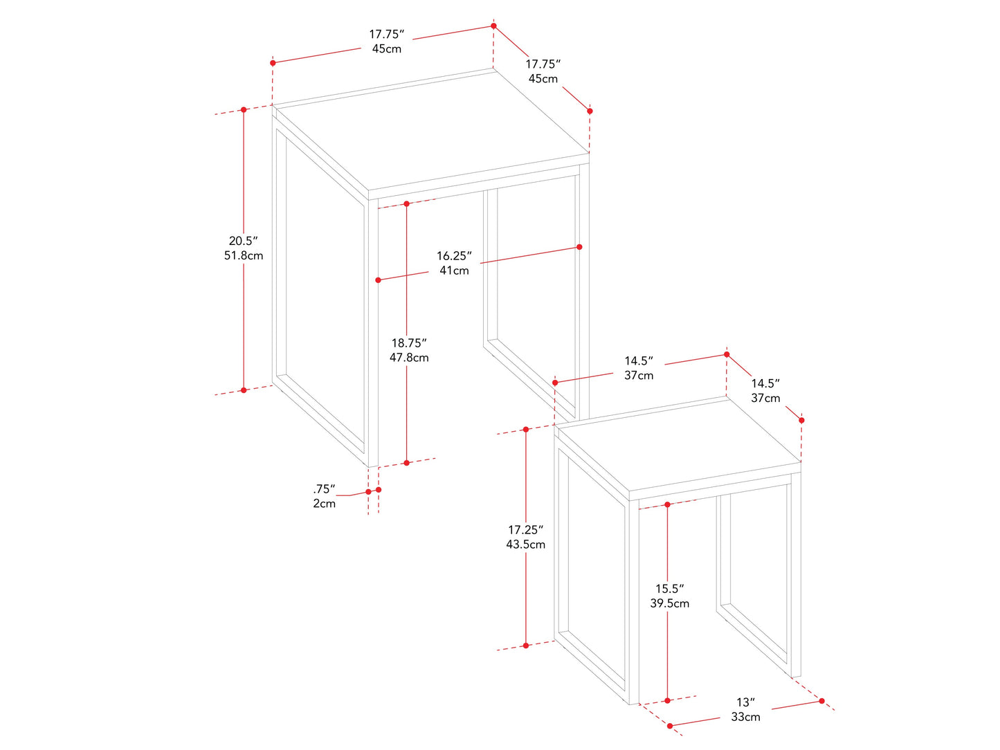 Brown wood square nesting side tables with sleek design, natural wood grain finish, and sturdy metal legs, perfect for modern living rooms or bedrooms.