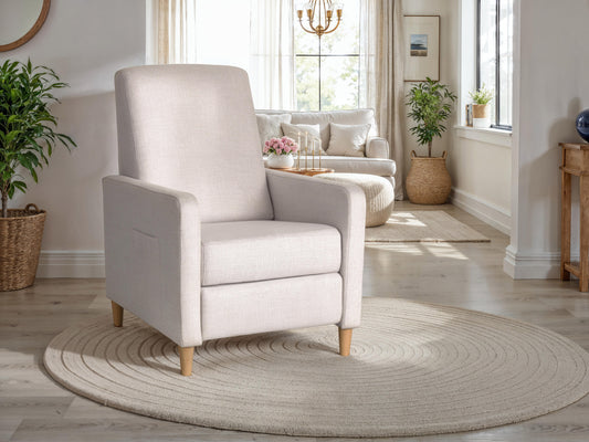 Soren Pushback Recliner with legs, White Linen