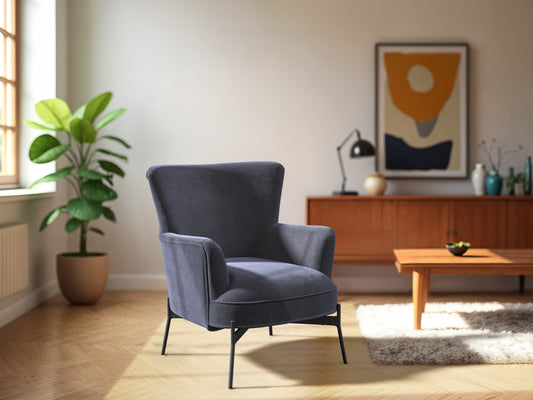 Refined Grey Velvet Wingback Chair
