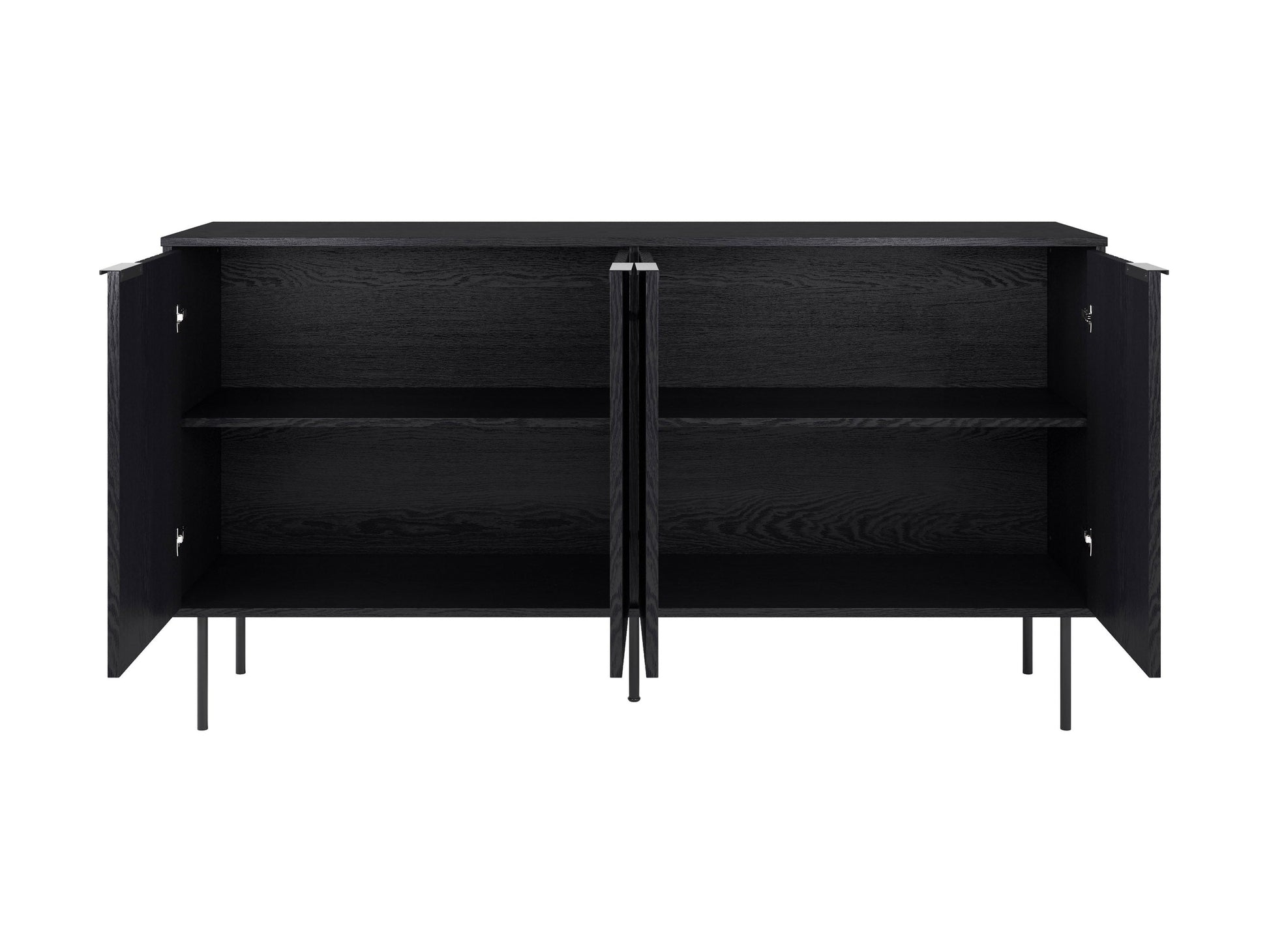 Modern sideboard buffet with sleek walnut finish, featuring three spacious drawers and two cabinet doors with brushed metal handles, perfect for stylish storage in dining or living rooms.