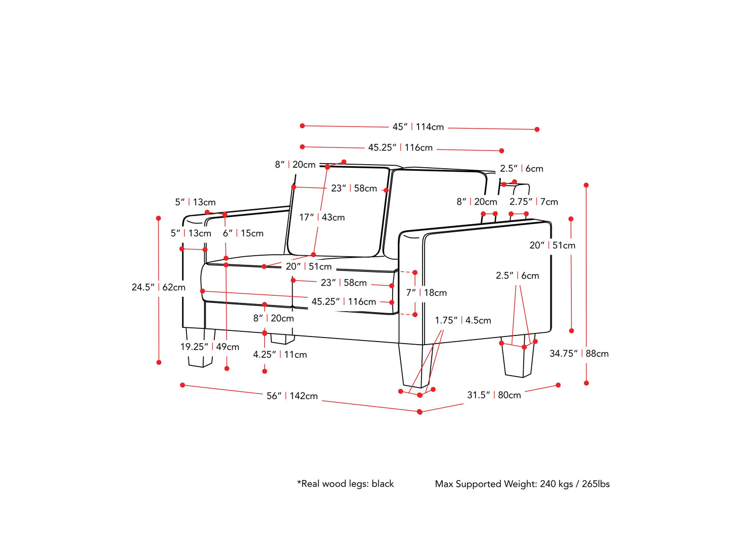 Taupe 2-seater loveseat with plush cushions, sleek wooden legs, and soft fabric upholstery; perfect for modern living rooms.