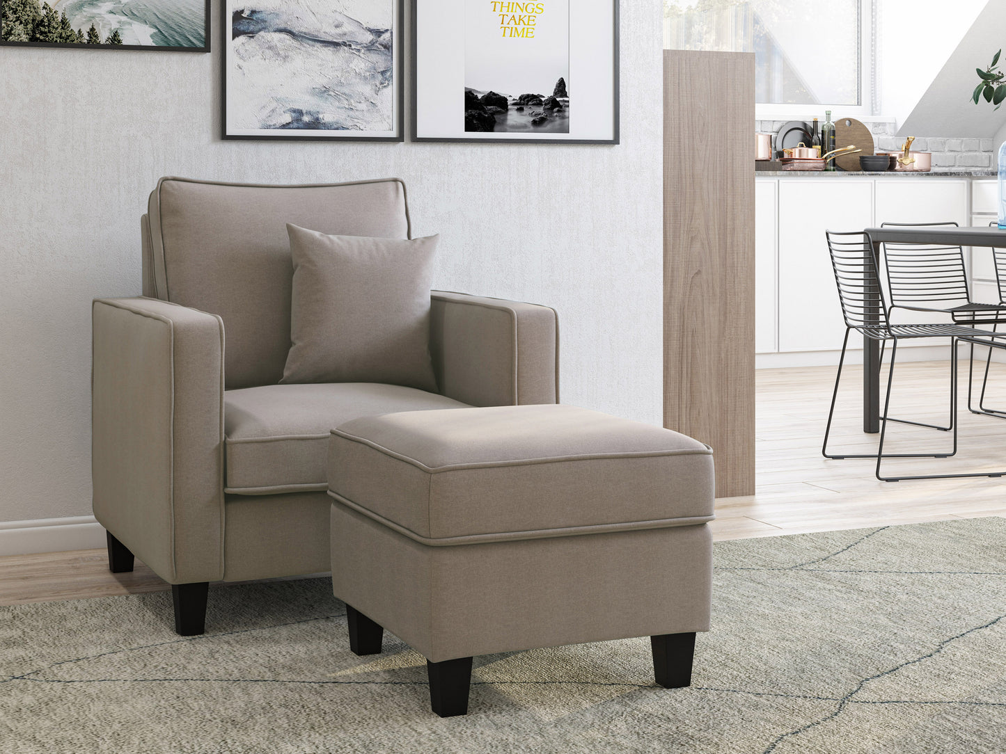 Georgia Fabric Ottoman, Taupe