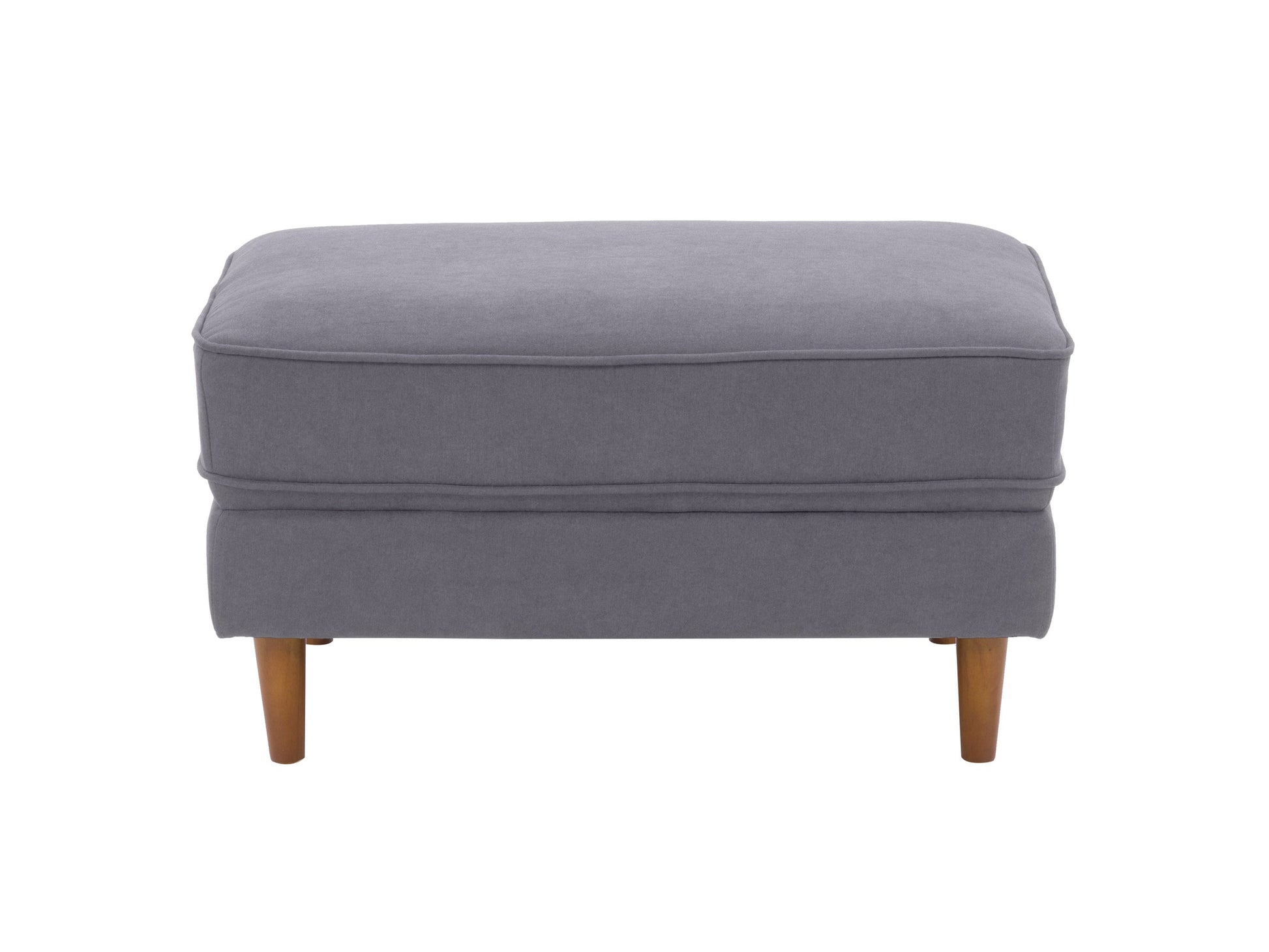 Grey 4-piece living room sofa set with plush cushions, sleek wooden legs, and soft fabric upholstery. Modern design featuring a spacious 3-seater, loveseat, armchair, and ottoman. Ideal for contemporary home decor.