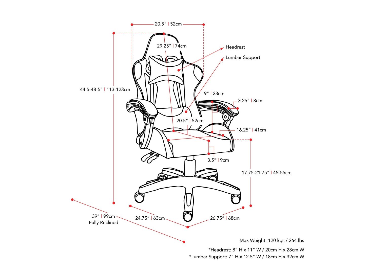 Black and blue reclining gaming chair with ergonomic design, padded armrests, adjustable headrest, lumbar support, and smooth leather finish. Ideal for gamers seeking comfort and style.