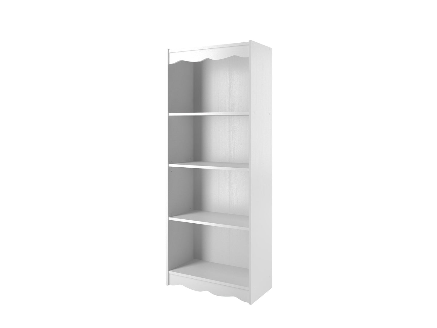 White tall bookcase with five shelves, 60 inches high, featuring a sleek, modern design, perfect for organizing books and decor in living rooms or offices.