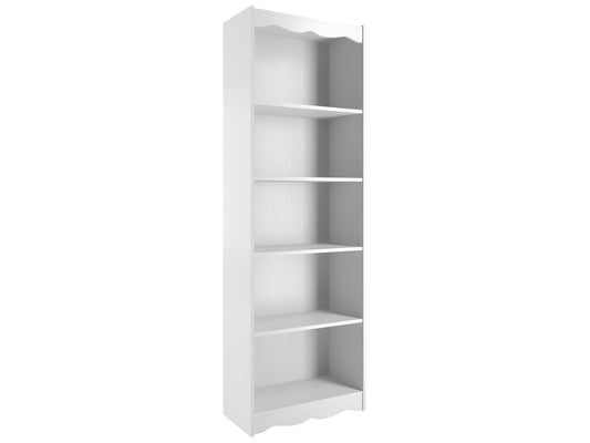 Tall white bookcase, 72 inches high, featuring five spacious shelves for ample storage, smooth white finish for a modern look, sturdy wooden construction, perfect for organizing books, decor, and more.