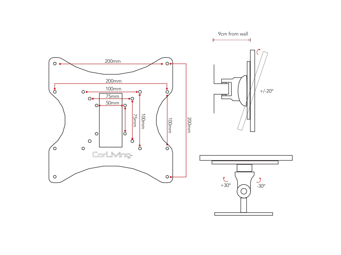 Adjustable 32-inch TV wall mount with tilt and swivel features, suitable for 18 to 32-inch TVs, black steel construction, VESA compatible, easy installation, space-saving design for living rooms and bedrooms.
