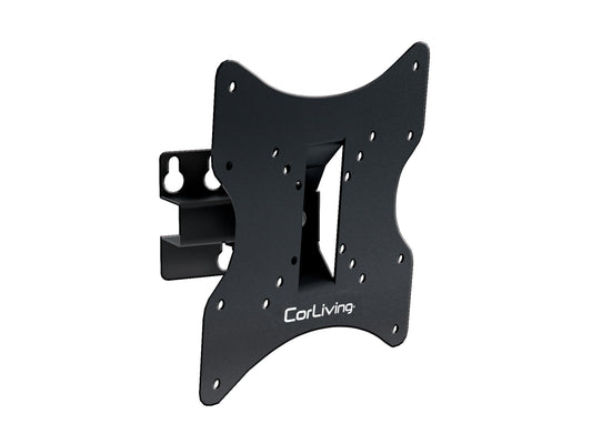 Adjustable 32-inch TV wall mount with tilt and swivel features, suitable for 18 to 32-inch TVs, black steel construction, VESA compatible, easy installation, space-saving design for living rooms and bedrooms.