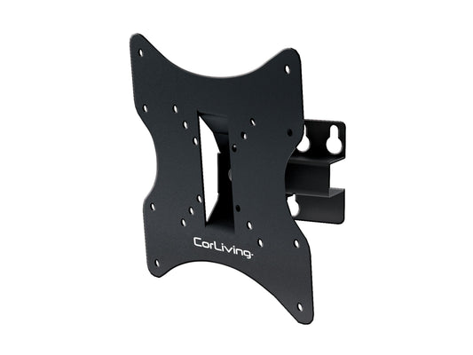 Adjustable 32-inch TV wall mount with tilt and swivel features, suitable for 18 to 32-inch TVs, black steel construction, VESA compatible, easy installation, space-saving design for living rooms and bedrooms.