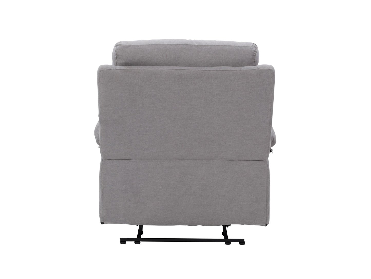 Extra wide light grey recliner with plush fabric, padded armrests, and a smooth reclining mechanism, perfect for living room comfort and relaxation.