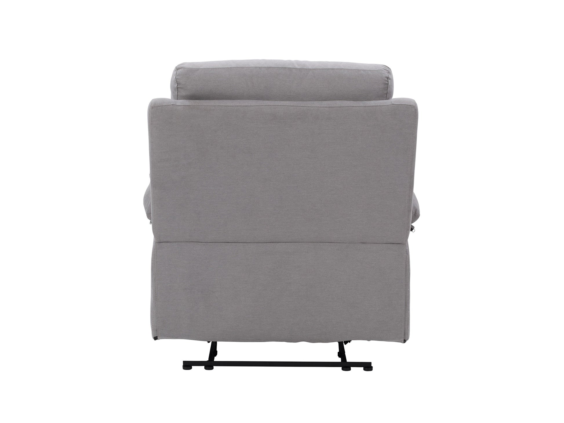 Extra wide light grey recliner with plush fabric, padded armrests, and a smooth reclining mechanism, perfect for living room comfort and relaxation.