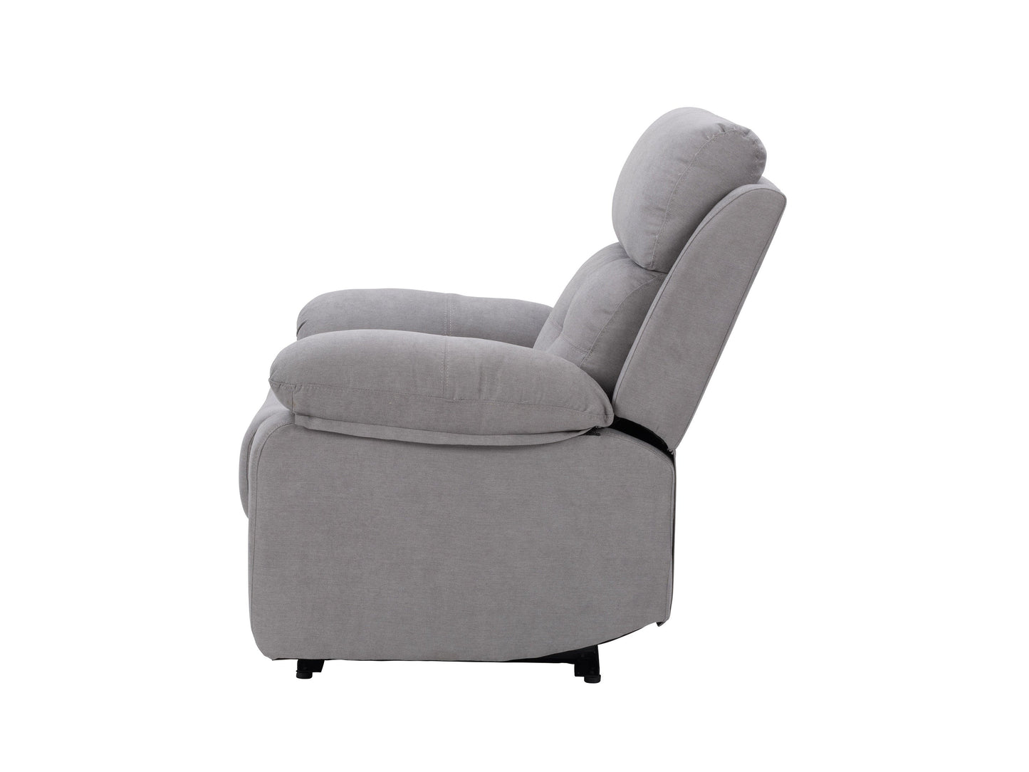 Extra wide light grey recliner with plush fabric, padded armrests, and a smooth reclining mechanism, perfect for living room comfort and relaxation.
