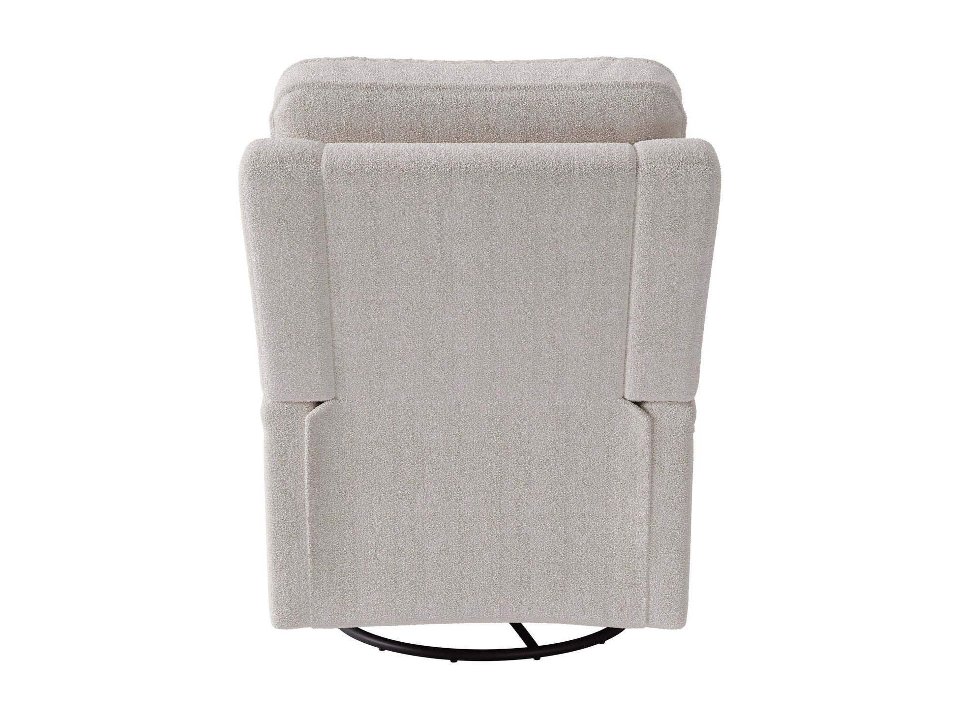 Cream boucle swivel recliner chair with plush texture, ergonomic design, and sleek metal base, perfect for modern living rooms or cozy reading nooks.