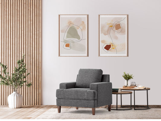 Dark grey mid-century armchair with wooden legs, upholstered in soft fabric, featuring a tufted backrest and padded seat, ideal for modern living rooms or offices.